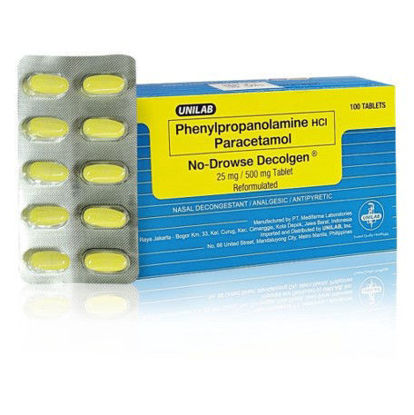 Decolgen No-Drowse Tablet 10s Picture of Decolgen No-Drowse Tablet 10s (Phenylpropanolamine HCI Paracetamol)