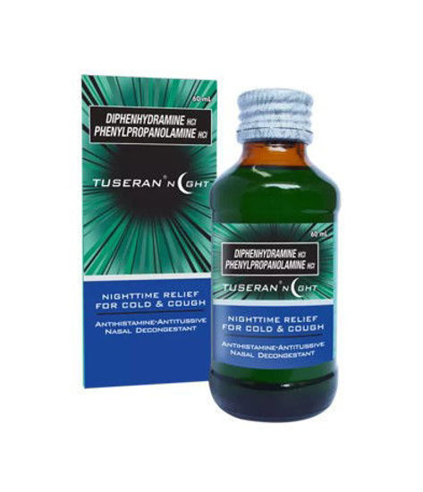 Picture of Tuseran Night 12.5mg/5ml Syrup 60ml (Diphenhydramine HCl Phenylpropanolamine HCl)
